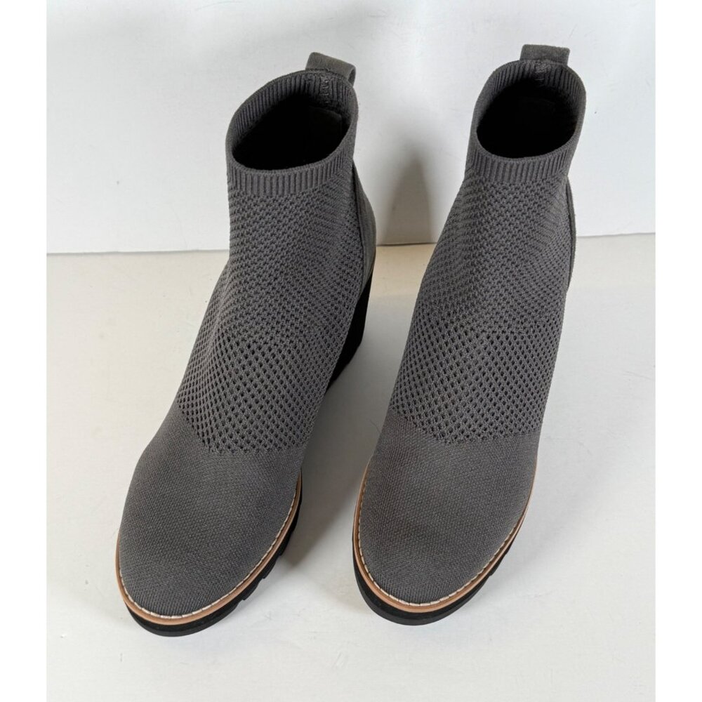Eileen Fisher AMOS London Stretch Knit Wedge Ankle Boots Gray